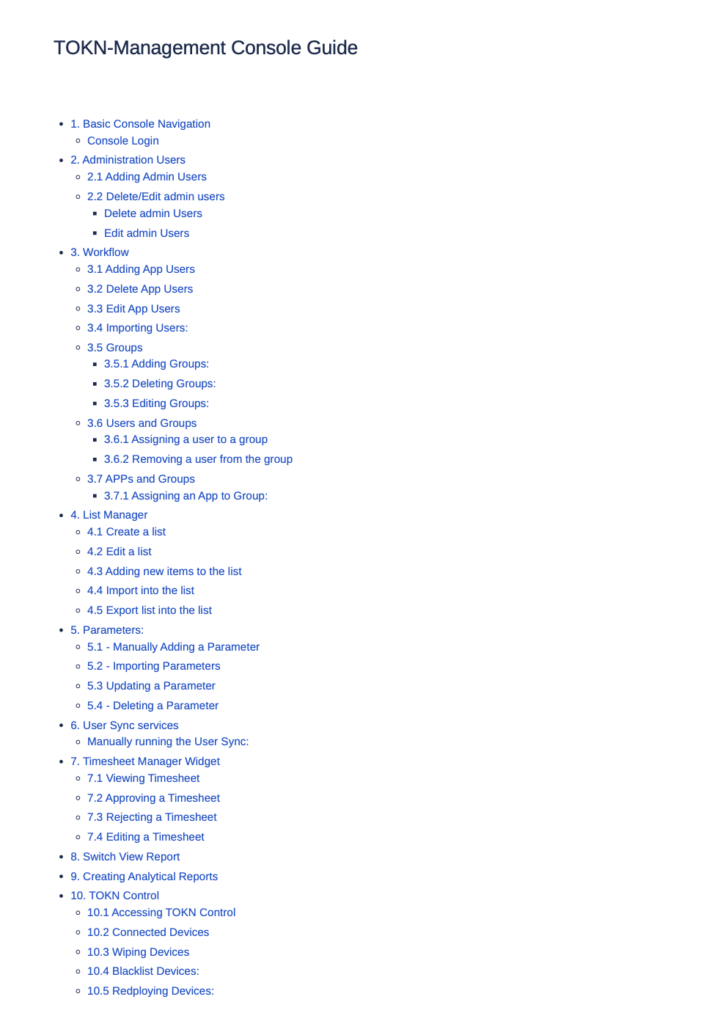 Cover page of TOKN Technology's admin console guide document.